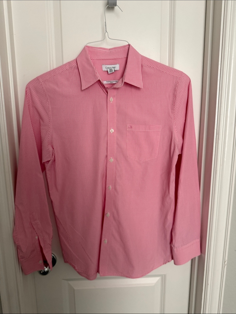 100% Cotton Calvin Klein Men’s Pink Micro-Check Dress Shirt